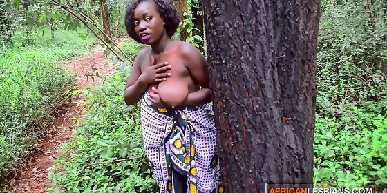 ebony black fairies walking in the jungle get teased by big black tit milf wanting lesbian threesome