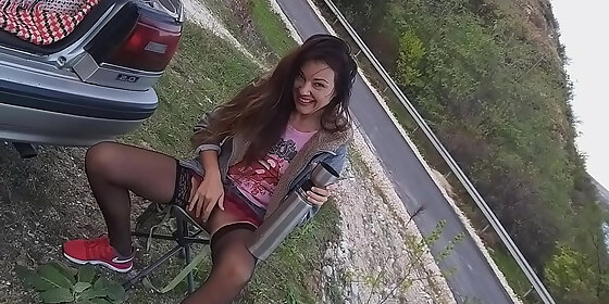 twice pissing retro car tow bar before orgasmic fuck it