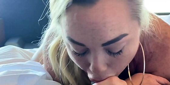 hot blonde gives pov blowjob