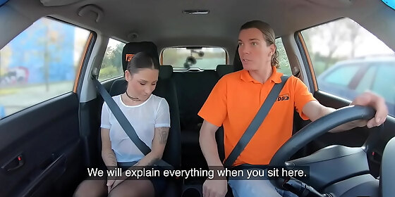 petite student driver publicly sucking her instructor