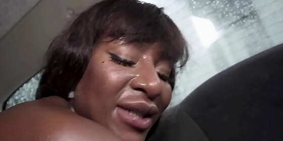 fake taxi busty ebony josy black wearing bright red lingerie makes sexual advances on the driver