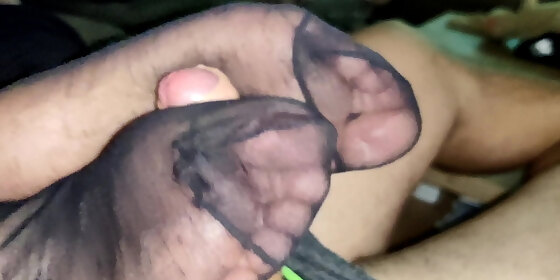 nylon footjobs with a short doggy fuck