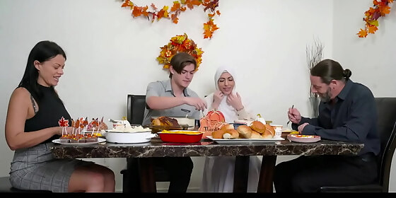 pervarab thanksgivings dinner with girlfriend in hijab nadia white