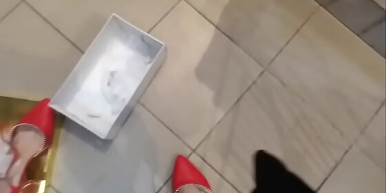 spy on your sexy mom s sweaty feet while changing some different shoes in the store