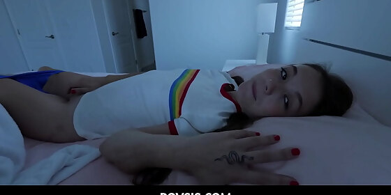 povsis brunette and hot stepsis is scared to be alone mira monroe