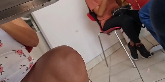friend in a miniskirt at the restaurant hair