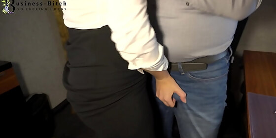 secretary humiliating her boss with hand blow and bootjob until he pees in his jeans business bitch