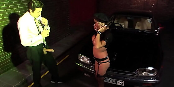 failing to arrest the criminal the blonde police officer gets fucked in the back alley