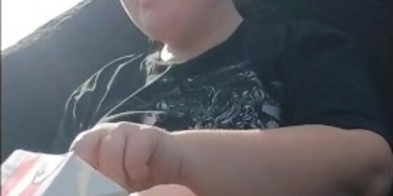 teasing big belly in car in public