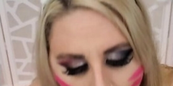 chubby blonde in dva bunny cosplay on her knees sucking cock