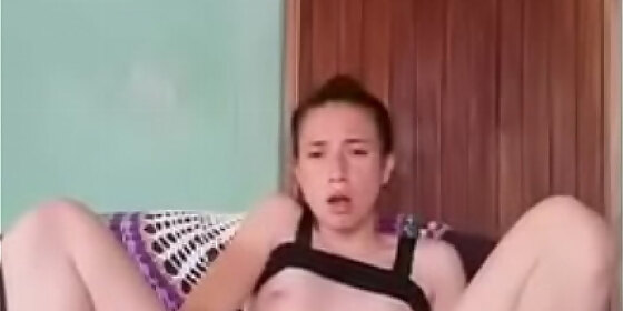 cute girl masturbates with her fingers
