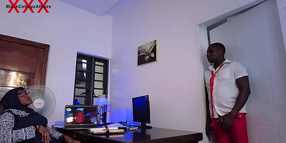 senior boy caught the holy teacher on hijab masturbating in her office and then she punishes him by making him fuck her pussy so hard on her desk