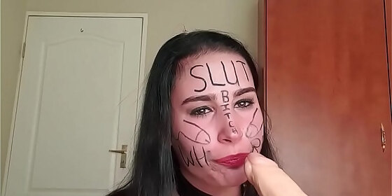 self humiliation teen slut with body writing