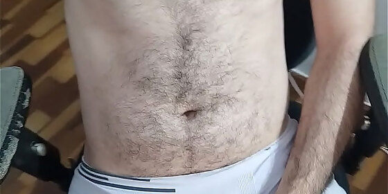 hairy man hard bulge inside briefs