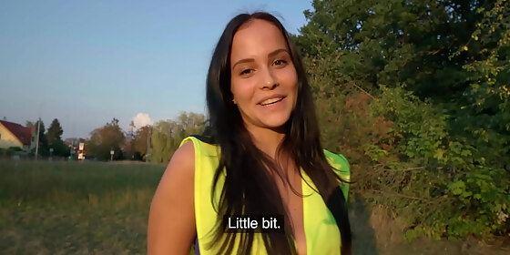 public agent hot brunette criminal is taken into the woods for an outdoors fucking
