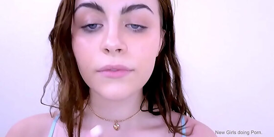 hot 18yo teen newcomer gets big cock to suck in studio