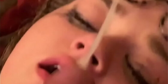 nerdy cum dumpster deepthroat skinny girl glasses cum covered facial pov small tits