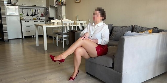 female domination handjob and legs fuck in pantyhose and high heels