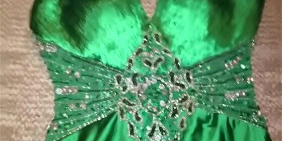 emerald green satin prom dress
