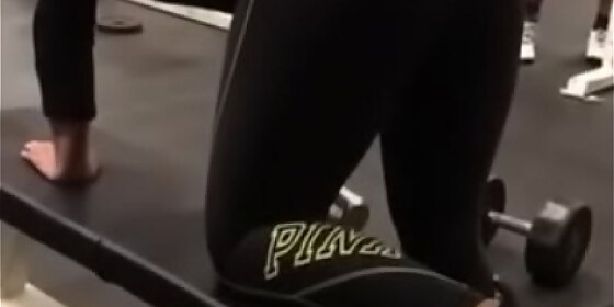 guy checking out ex and has a semi chub at gym