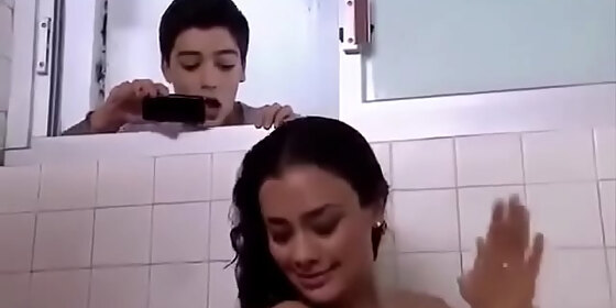 spanish or portuguese step sister baths as y brother peeps thru window