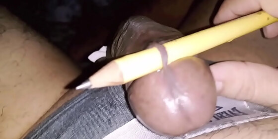 playing with my frenulum hole item 1 thick pencil