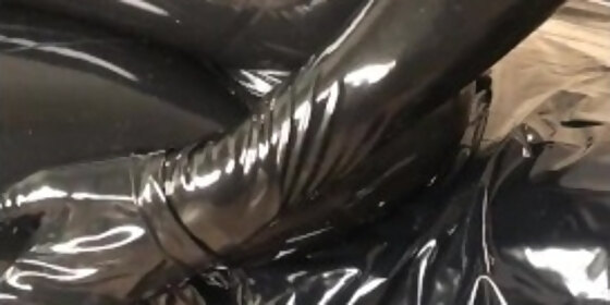 latex girl plays with herself