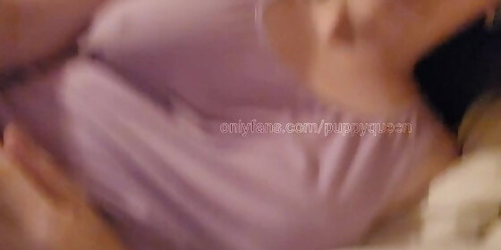 girl plays with her perfect natural tits at home