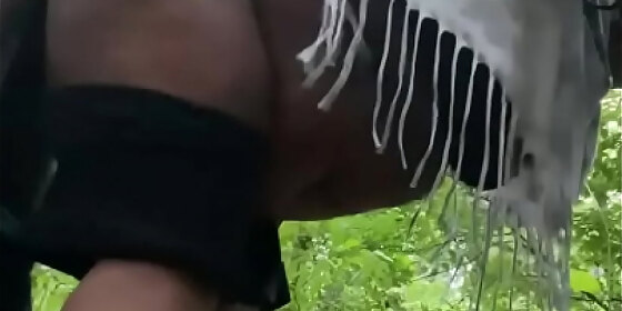 this fat wet pussy made that dick splatter cum all over the forest