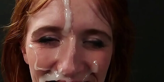 horny sex kitten gets jizz shot on her face swallowing all the load