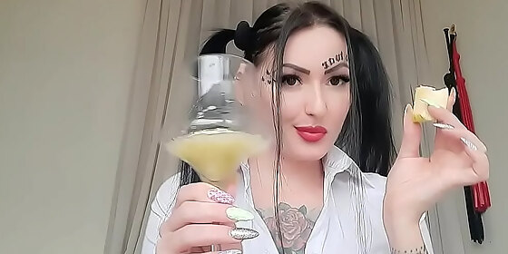 sweet and delicious apple spit for the dirty boy open your mouth and enjoy an unforgettable cocktail from dominatrix nika