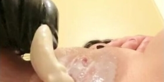fucking and fingering my pussy with ice cream and a latex glove