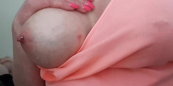spitting on my big tits and pierced nipples