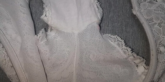 playing with the white lace panties of my big assed friend