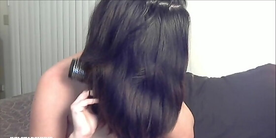 topless hair brushing