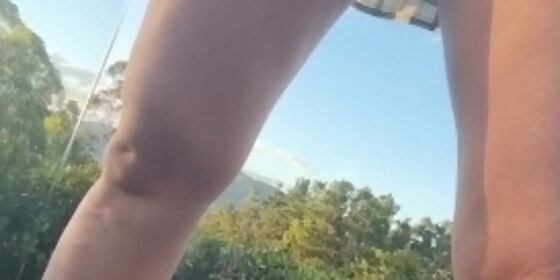 risky outdoor pee on balcony