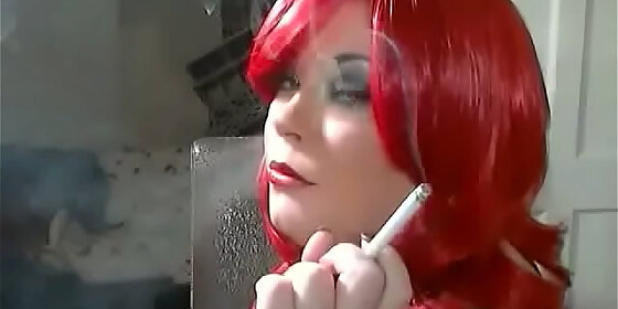 redhead mistress tina snua a cork cigarette with nose exhales