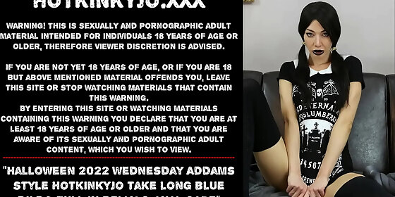 halloween 2022 wednesday addams style hotkinkyjo take long blue dildo full in belly anal gape