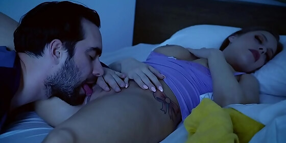 stepson fucks his stepmom while his stepdad naps next to them
