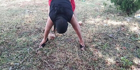 indian muslim bhabhi outdoor public doing nude yoga risky solo pissing