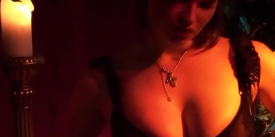 milf domina with big tits tied her man to the bed and played with his big cock