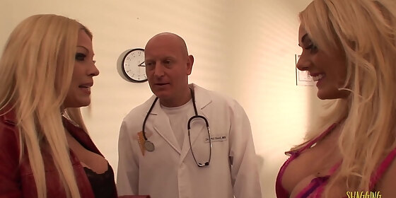 horny doctor gets his cock pleased by two sexy milfs