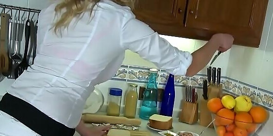 busty blonde gets it in the kitchen