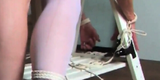 amica tied on a bench and fucked in all holes