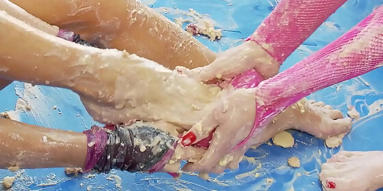blonde skanks eat food off of each other before ramming their wet twats with sex toys