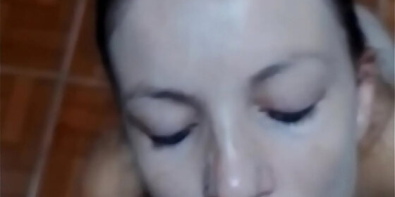 beautiful young white girl gives an amazing facial blowjob until she gets cum in her mouth