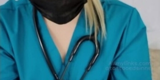 masked nurse tries new cum blocking technique during her home visit with patient to intensify orgasm