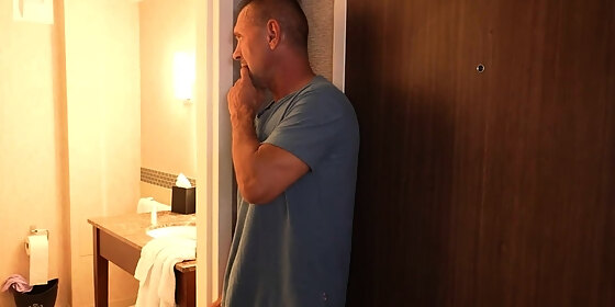 gaby ortega rips stepdads towel off and sucks his hard cock