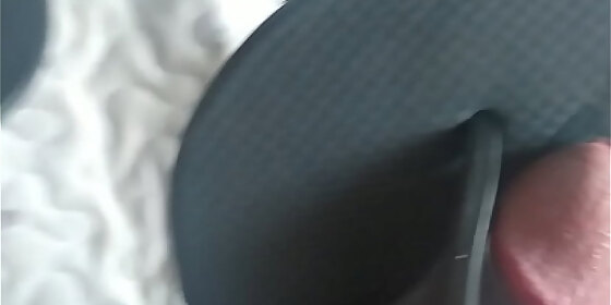 cumshot in blue havaianas flip flops
