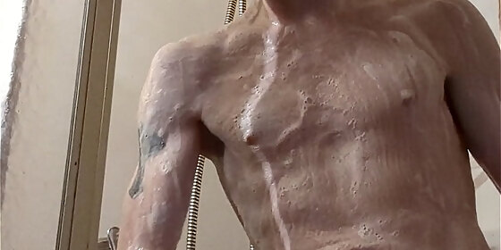 stroking my hard cock in the shower